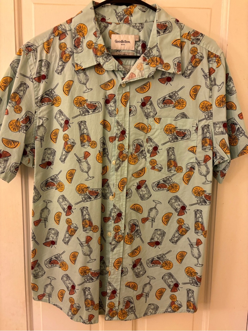 Goodfellow & Co Men’s Short-Sleeve Mint Cocktail Print Shirt Size Large